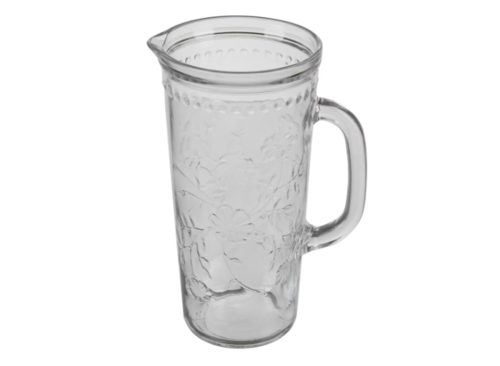 Holly Williams Clear Tapered Floral Embossed Glass Pitcher