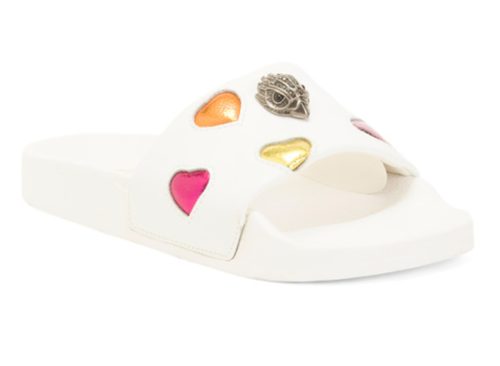 KURT GEIGER Leather Mini Meena Eagle Heart Slides (Toddler Little Big Kid)