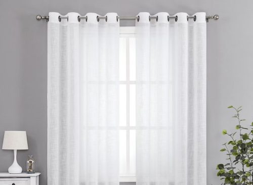 Kate Aurora 2 Pack Lux Thread Premium Woven Grommet Top Sheer Curtain Panels - White