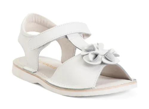 L'AMOUR Leather Suzanne T-strap Flower Sandals (Toddler)