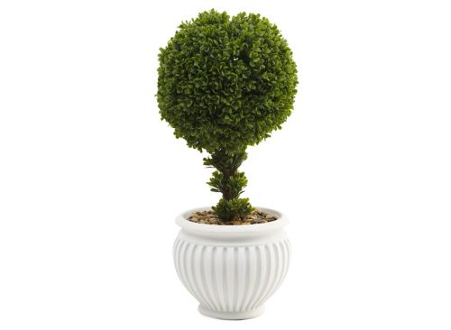 LUXE HABITAT 20.5in Single Ball Topiary In Magnesium Oxide Pot With Rocks