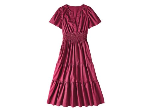 Ladies Woven Maxi Dress - Maroon, L