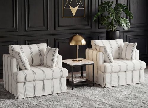 Lausaint Home Coastal Oversized Accent Chair Set of 2, 40.2" Upholstered Single Armchair with 30" Seat, Removable Slipcover, Plush Backrest, 2 Throw Pillows for Living Room