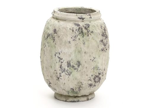 LuxenHome Antique Terracotta Vase, 10-Inch Tall Off-White Pot with Mossy Green Patina, Rustic Decor Multicolored