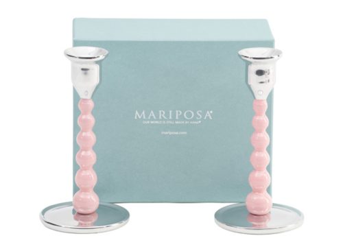 MARIPOSA 2pk 6.75in Pearled Recycled Taper Candle Holder Set