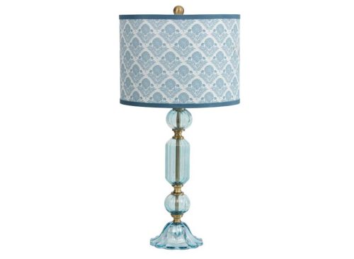 MARTHA STEWART 28in Glass And Printed Linen Shade Table Lamp
