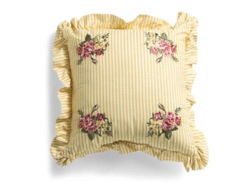 MOSS & WILLOW 18x18 Striped Floral Embroidery Pillow