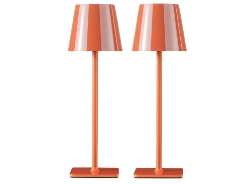Mainstays 13" Indoor/Outdoor Rechargeable Orange Stripe Table Lamp, 2 Pack