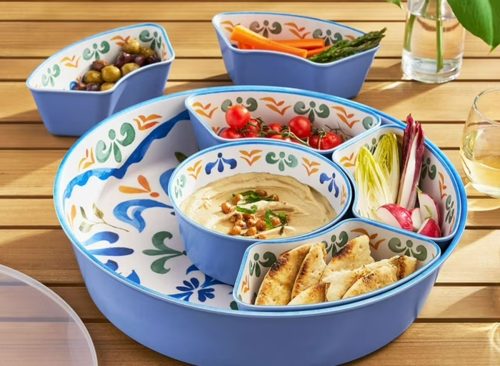 Member's Mark 6-Section Bamboo Melamine Serving Platter with Lazy Susan Base and Storage Lid