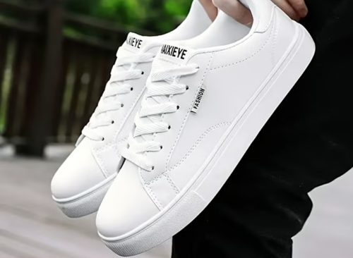 Men's Stylish White Skate Sneakers - Comfortable Lace-Up Low-Top Casual Shoes and Summer Outdoor Activities, Campus Walks with Minimalist Design, Perfect for Spring , and Street Style, Classic