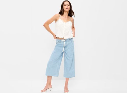 Mid-Rise Loose Culotte Jeans