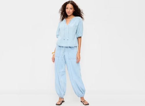 Mid-Rise Pull-On Utility Harem Jeans