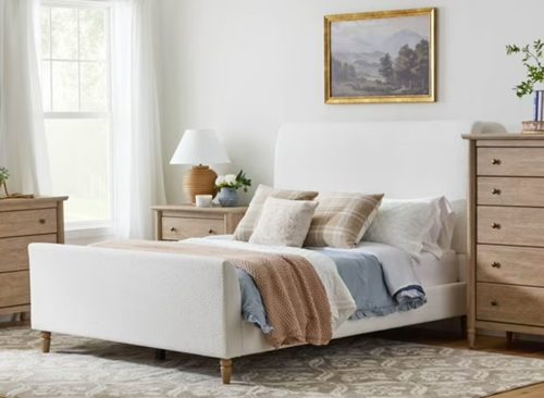My Texas House Flynn Boucle Platform Bed, Queen, Cream