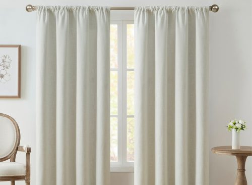 My Texas House Solid Ivory Rod Pocket Back Tab Blackout Curtain Panel, 52" x 84"