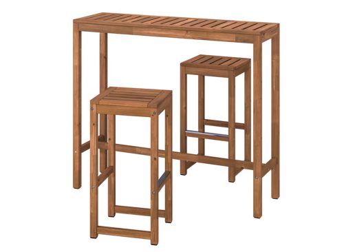 NÄMMARÖ Bar table and 2 bar stools, outdoor, light brown stained, 47 1/4x15 3/4 "