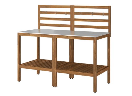 NÄMMARÖ Outdoor kitchen, light brown stained/stainless steel, 63x24 3/8 "