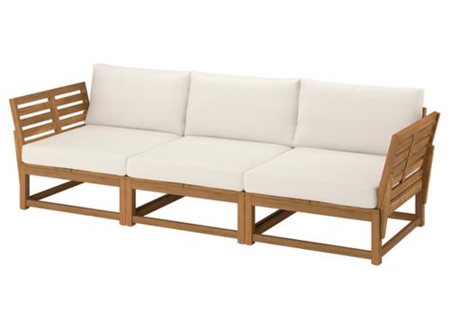 NÄMMARÖ Sectional, 3-seat, outdoor armrests/light brown stained Frösön/Duvholmen beige, 103 7/8 "