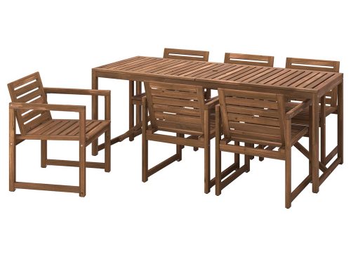 NÄMMARÖ Table+6 armchairs, outdoor, light brown stained,