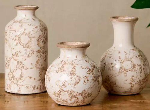 New! Brown Floral Ceramic Vases, Set of 3