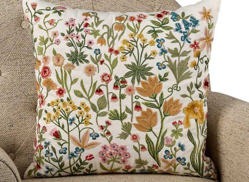 New! Embroidered Floral Stems Pillow