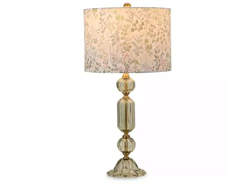 New! Green Glass Floral Shade Table Lamp