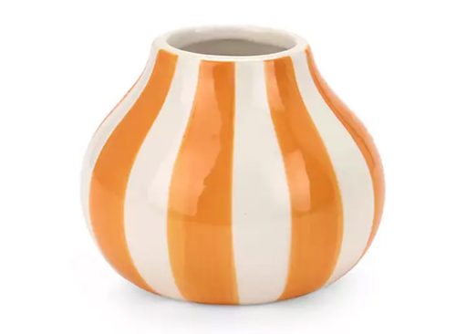 New! Orange Striped Ceramic Vase