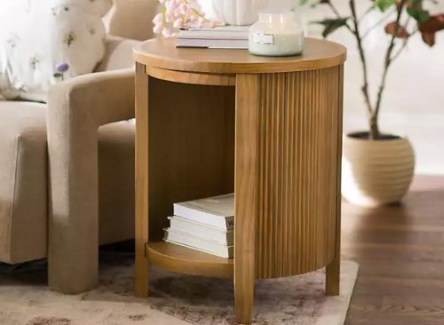 New! Round Brown Wood Sienna Side Table