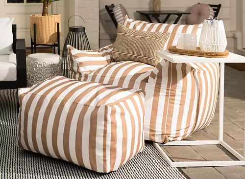 New! Taupe Striped Comfy Foam Outdoor Lounge Chair