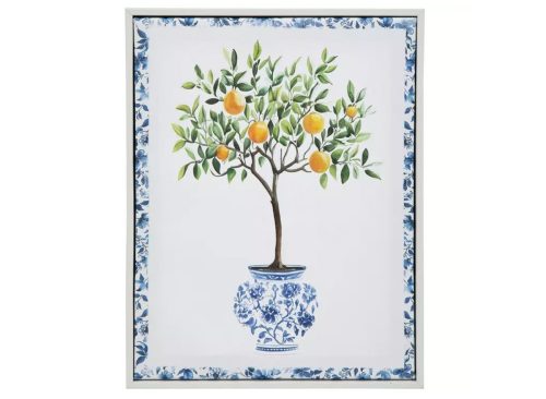 Orange Tree & Blue Floral Canvas Wall Decor