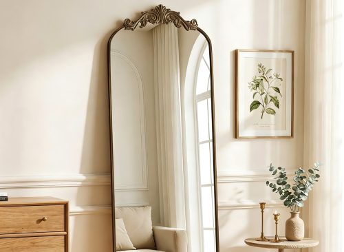 Puremirror 64"x 21" Vintage Arched Full Length Mirror Wall-Mounted Floor Mirror with Metal Frame, Antique Bronze
