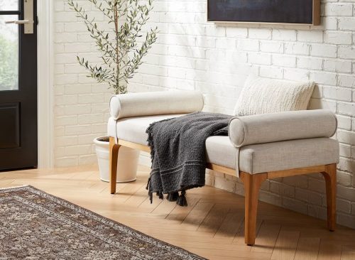 Randolph Bench with Bolster Pillows Linen - Threshold™ designed with Studio McGee Assembly Required