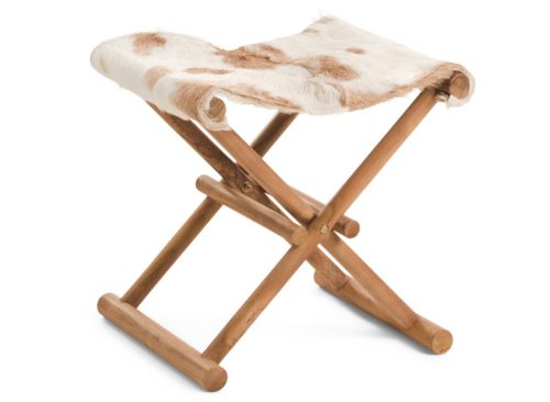 SAGEBROOK HOME 19x16 Hair On Hide Cow Print Folding Stool