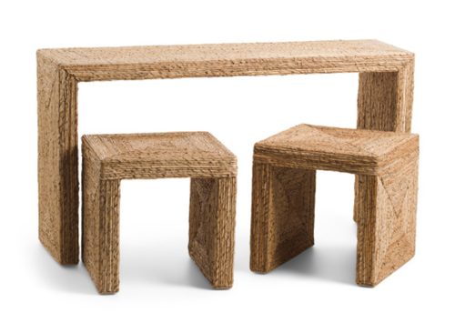 SAGEBROOK HOME 3pc Woven Console Table With Two Side Tables Set