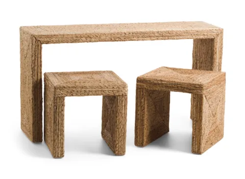 SAGEBROOK HOME 3pc Woven Console Table With Two Side Tables Set