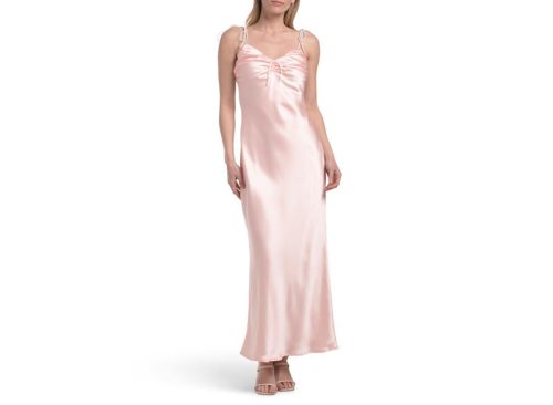 SELFIE LESLIE Slow Burn Tied Shoulders Satin Maxi Dress