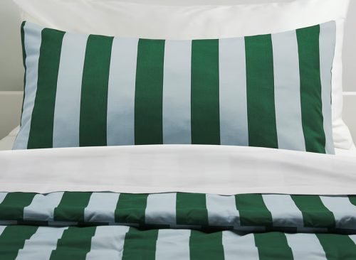 SLÅNHÖSTMAL Comforter set, green/blue/stripe, Full/Queen