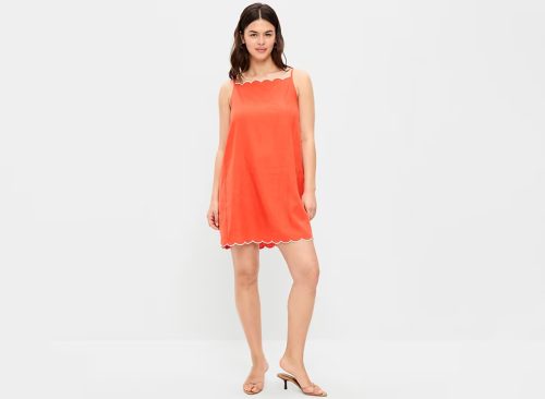 Scalloped-Edge Apron-Neck Mini Shift Dress