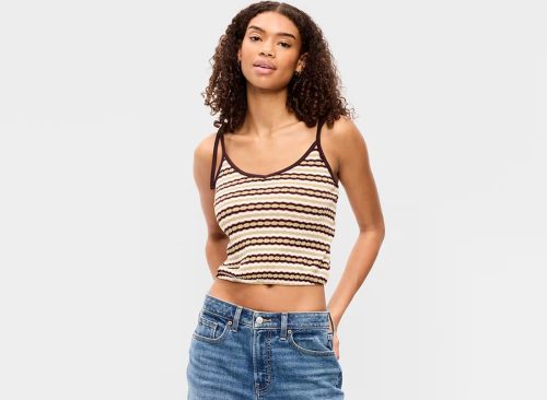 Sleeveless Pointelle Tie-Strap Tank Top