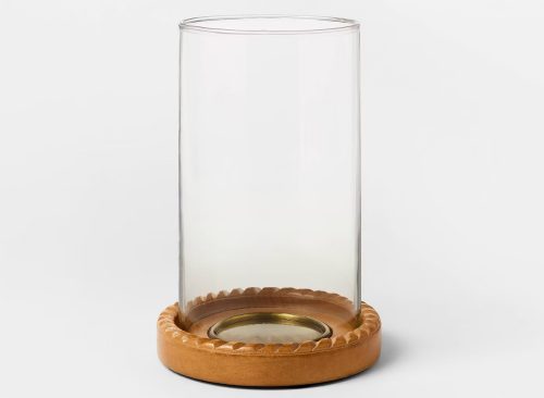 Small Wood and Glass Hurricane Candle Holder Tan - Threshold™ designed with Studio McGee