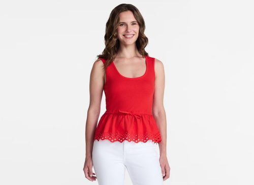 Time and Tru Women's Peplum Tank Top with Eyelet Trim, Sizes XS-XXXL