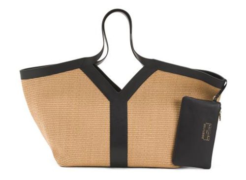 VIOLA CASTELLANI Made In Italy Straw Large Tote With Leather Trim