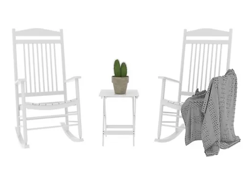 Veikous 3 pc. Wood Outdoor Rocking Chair Set with Curved Seat and High Backrest