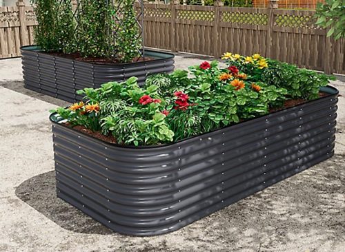 Veikous Dark Gray Galvanized Steel Raised Garden Bed Many-in-1 Planter Box Outdoor