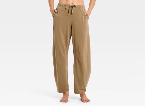 Women's French Terry Barrel Leg Lounge Pants - Auden™ Brown L