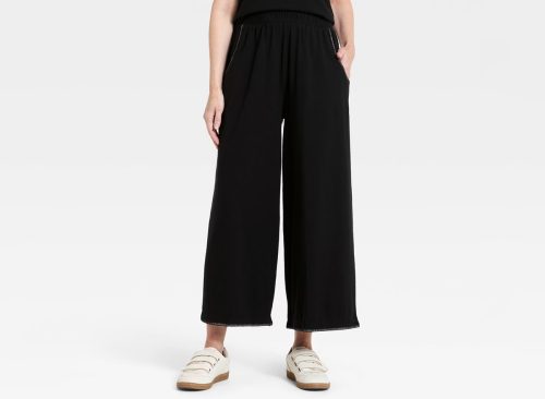 Women's Mid-Rise Wide Crop Leg Jersey Knit Pull-On Pants - Universal Thread™ Black M