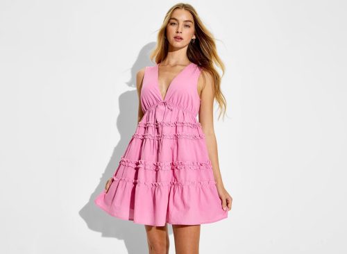 Women's Mini Tiered Ruffle Babydoll Dress - Wild Fable™ Rose Pink M