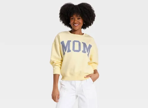 Women's Mom Graphic Pullover Sweatshirt - Light Yellow XXS