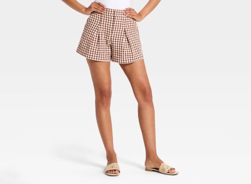 Women's Shorts - A New Day™ Brown Gingham M