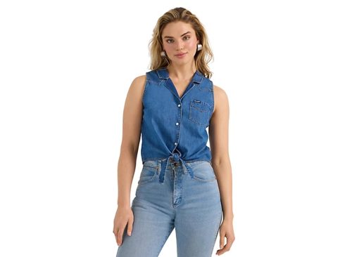 Wrangler Women's Denim Sleeveless Tie Front Shirt