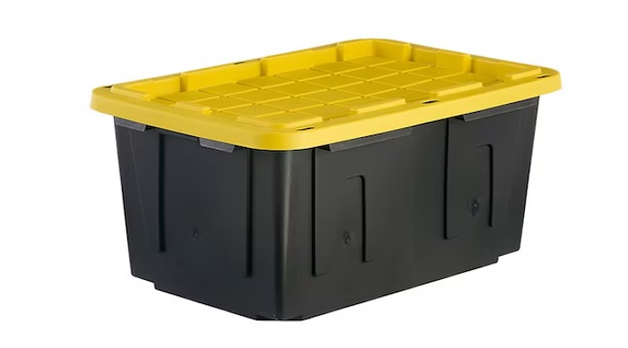 Commander Large 27 -Gallons ( 108 -Quarts ) Black and Yellow Heavy Duty Stackable Tote